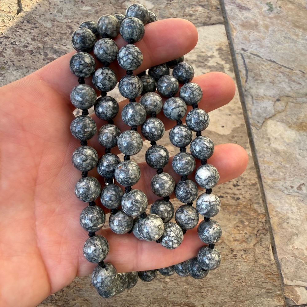 Natural Round Semi Precious Gemstones 29” Necklace Beaded Knotted Long Strand. - Picture 2 of 5